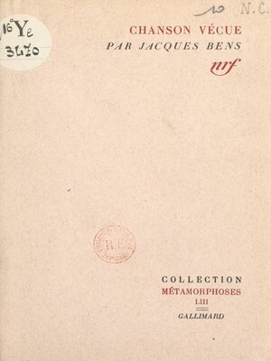 cover image of Chanson vécue
